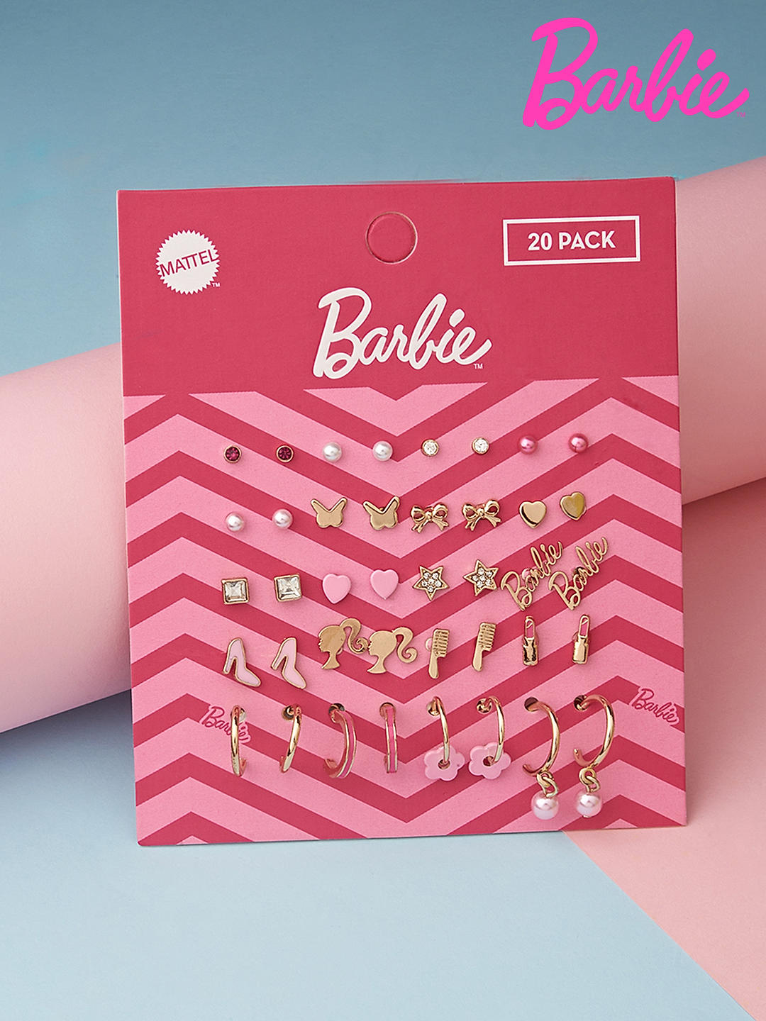 Shop online Barbie TM Limited Edition Pink Heart Pearl Lipstick Purse Star Butterfly Shape Set of 20 Stud Earrings Best Price