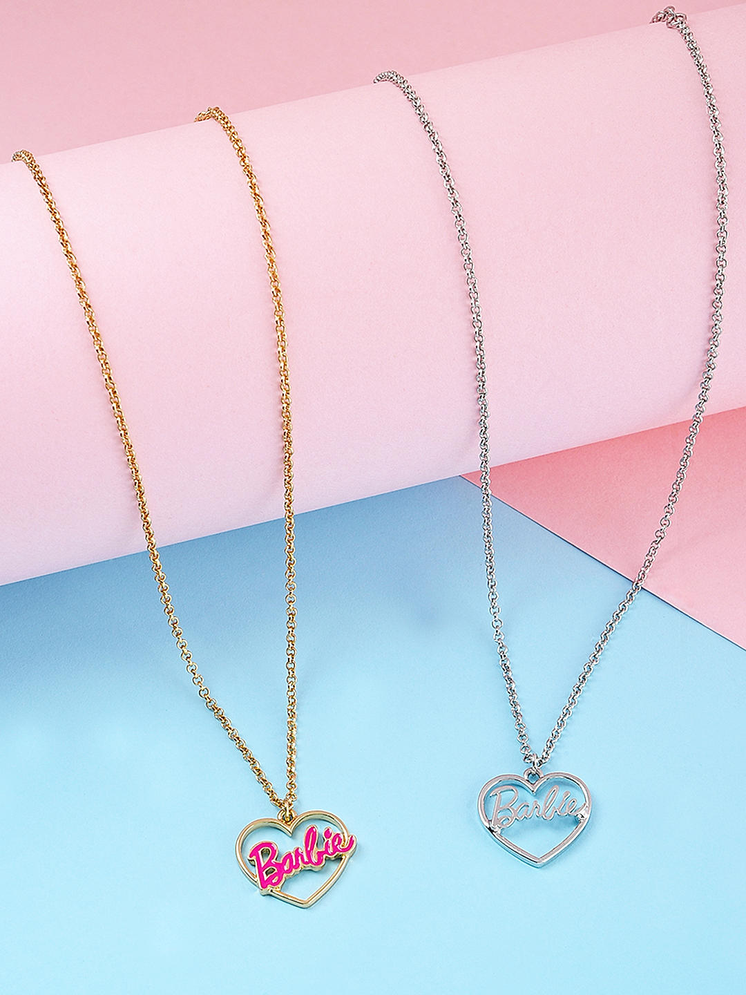 Shop by BARBIE Limited Edition Silver Glod Pink Eanamel Charm Necklace Multi Charm Bracelet Combo Set