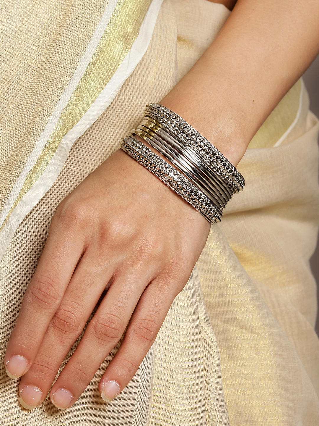 Buy Now Fida Set Of 8 Silver Plated Bangles Best Price