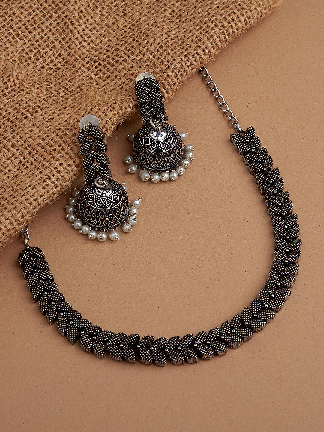 Buy Fida Silver Oxidised Leaf Jewellery Set Best Price