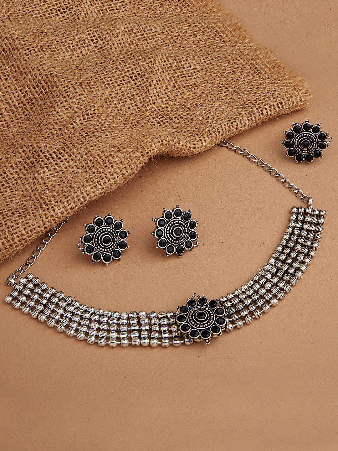 Silver oxidized jewellery set hot sale