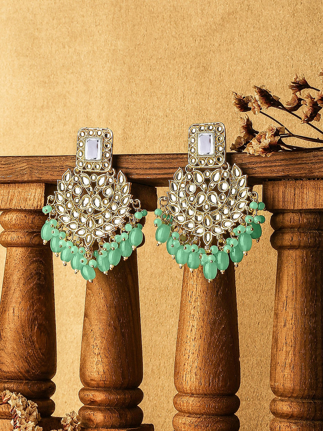 Green beads earrings deals