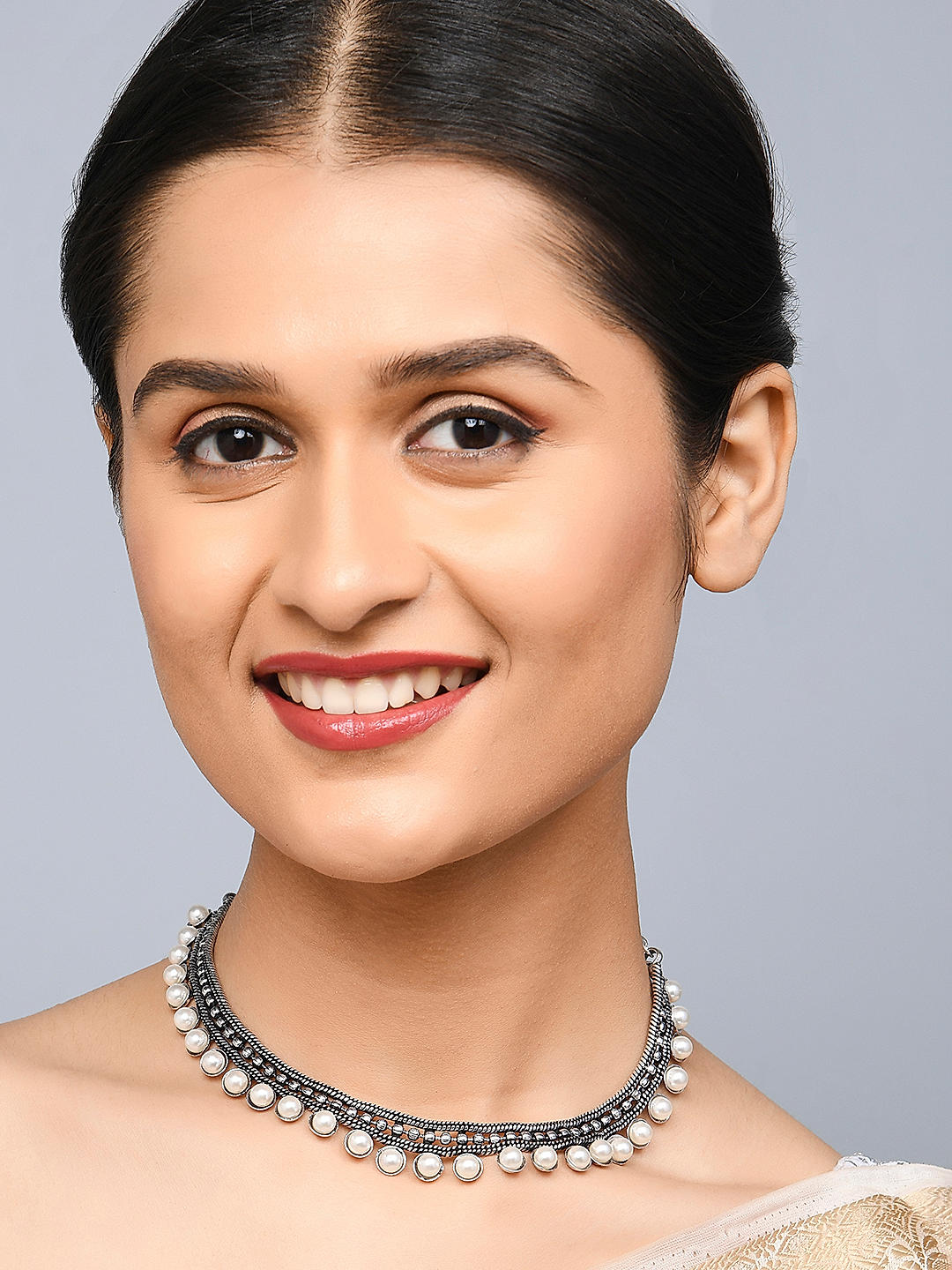 Oxidised pearl necklace hotsell