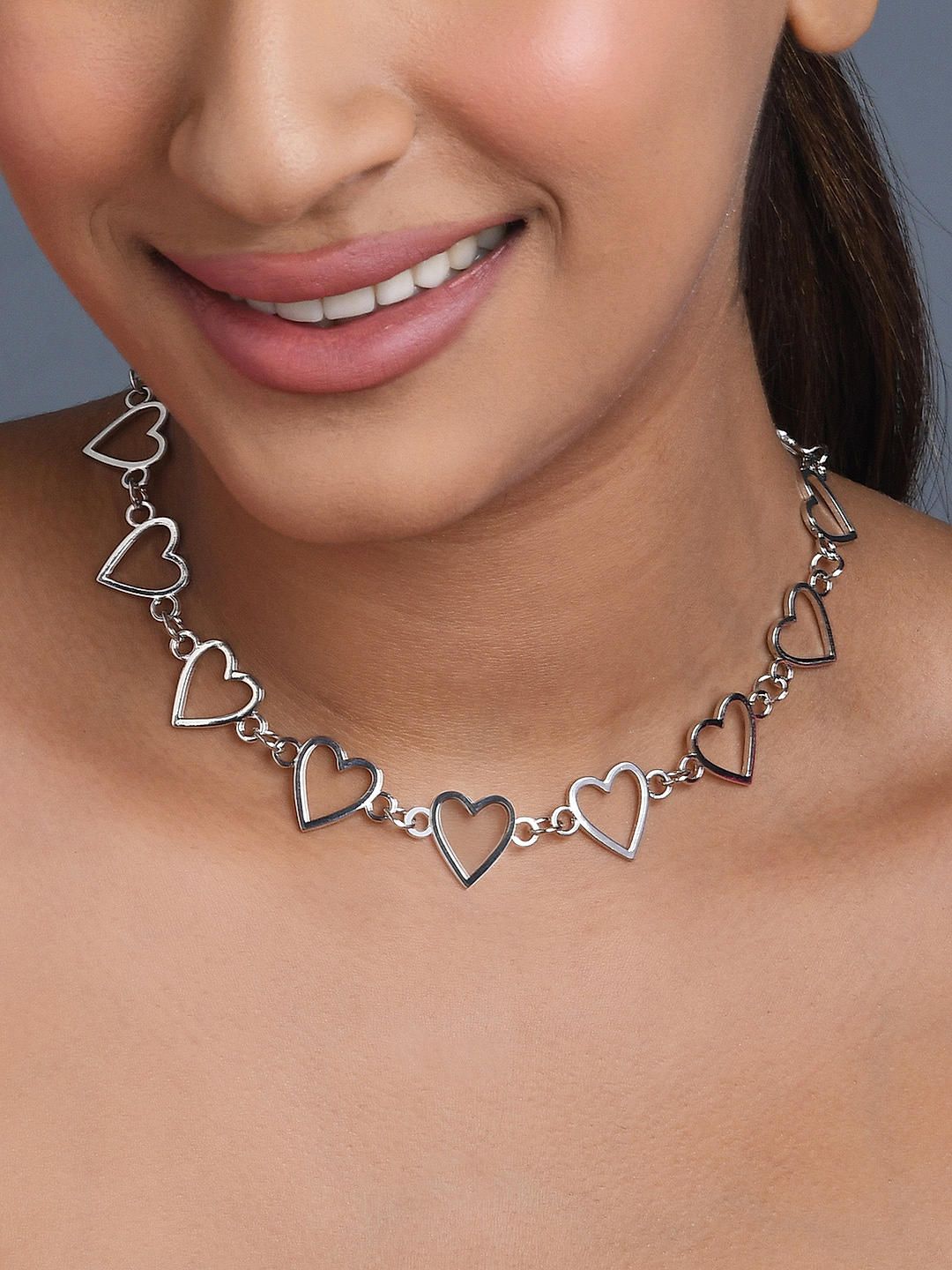 Heart choker necklace silver sales