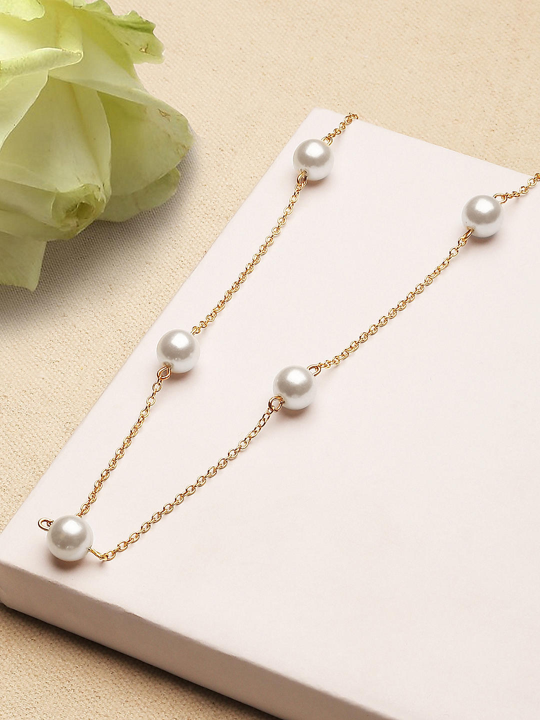 Toniq Stylish Gold Plated Classic White Pearl Necklace For Women