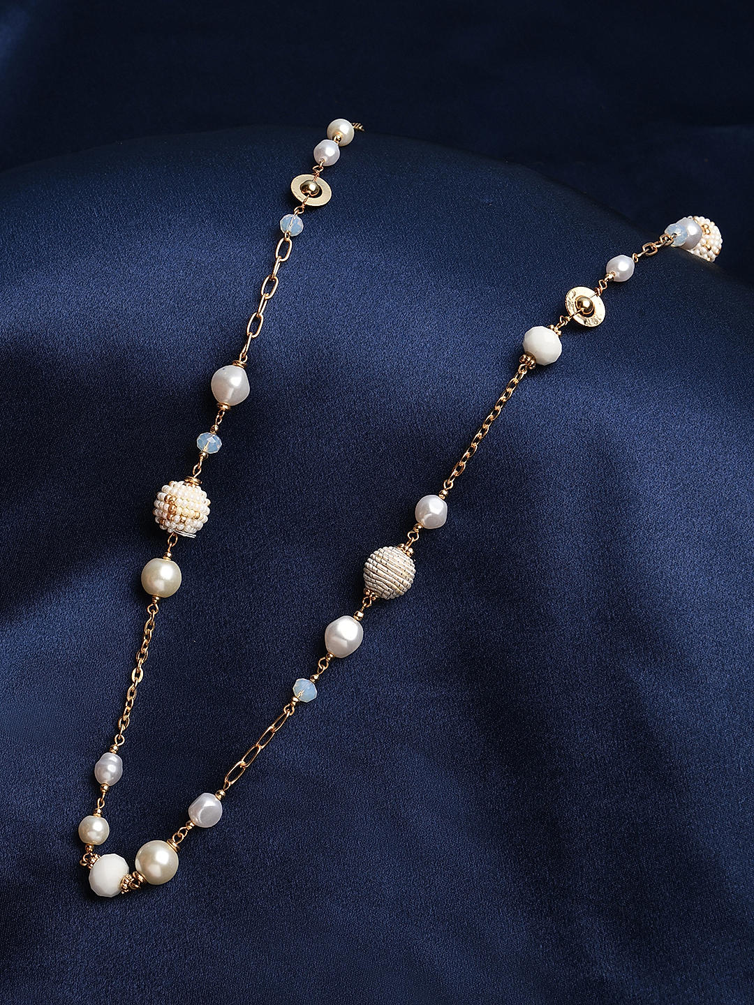 Long white bead necklace sales