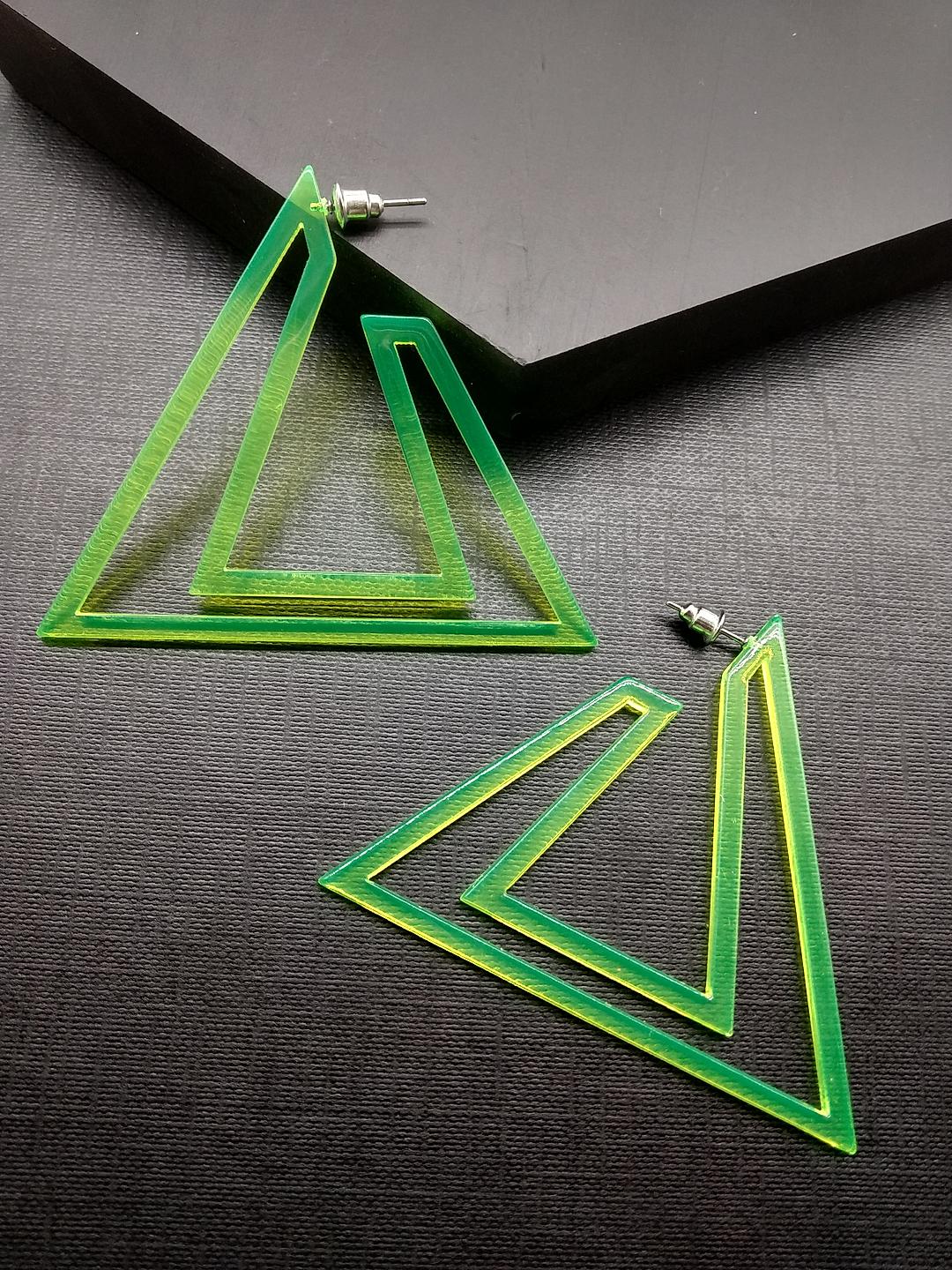 Fluorescent Green Triangular Drop Earrings
