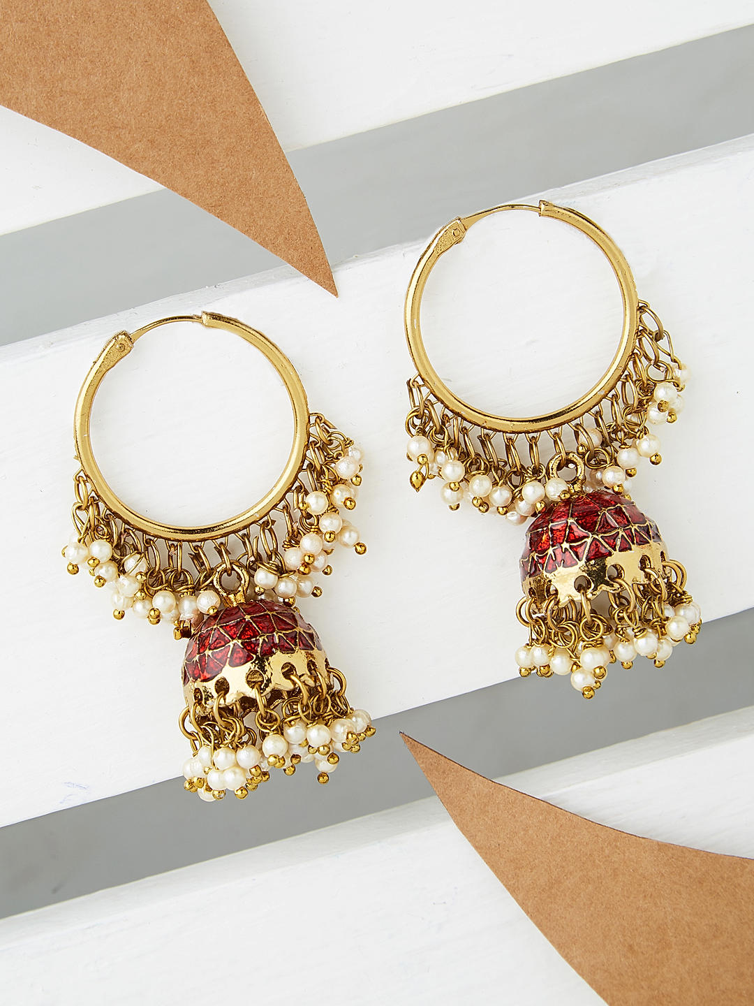 Red jhumka earrings online clearance