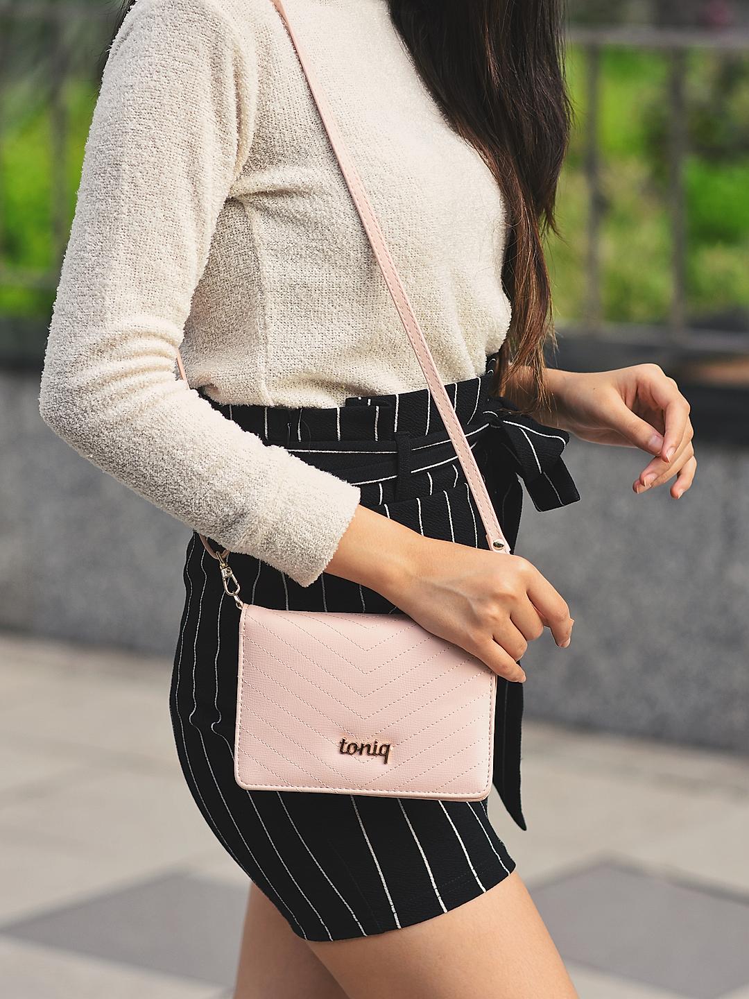 Womens Stylish Quilted Pink Sling Bag