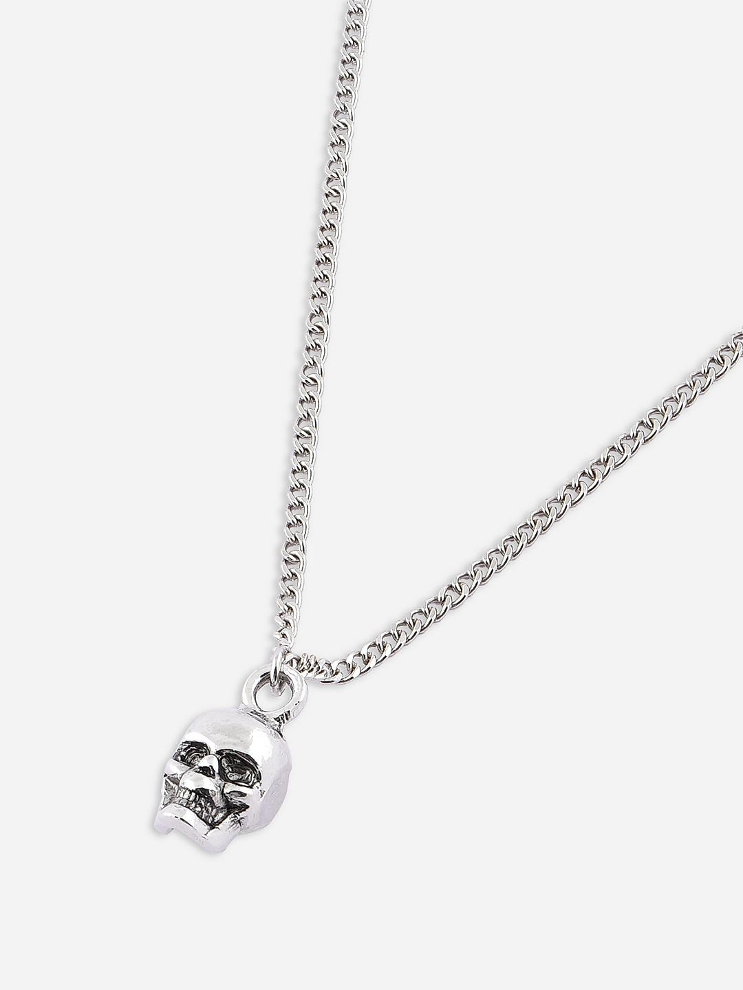 Shop by The Bro Code Silver Plated Skull Charm Pendant Necklace for Men