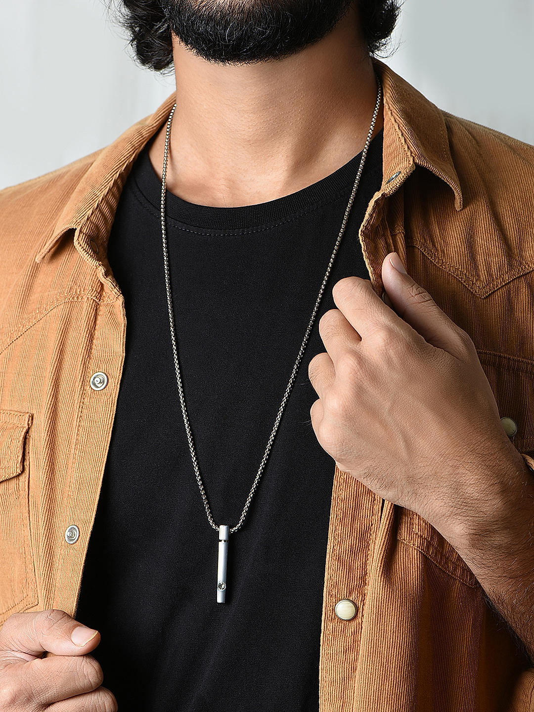 Shop by The Bro Code Silver Plated Cuboide Bar Charm Pendant Snake Chain neckalce for Men
