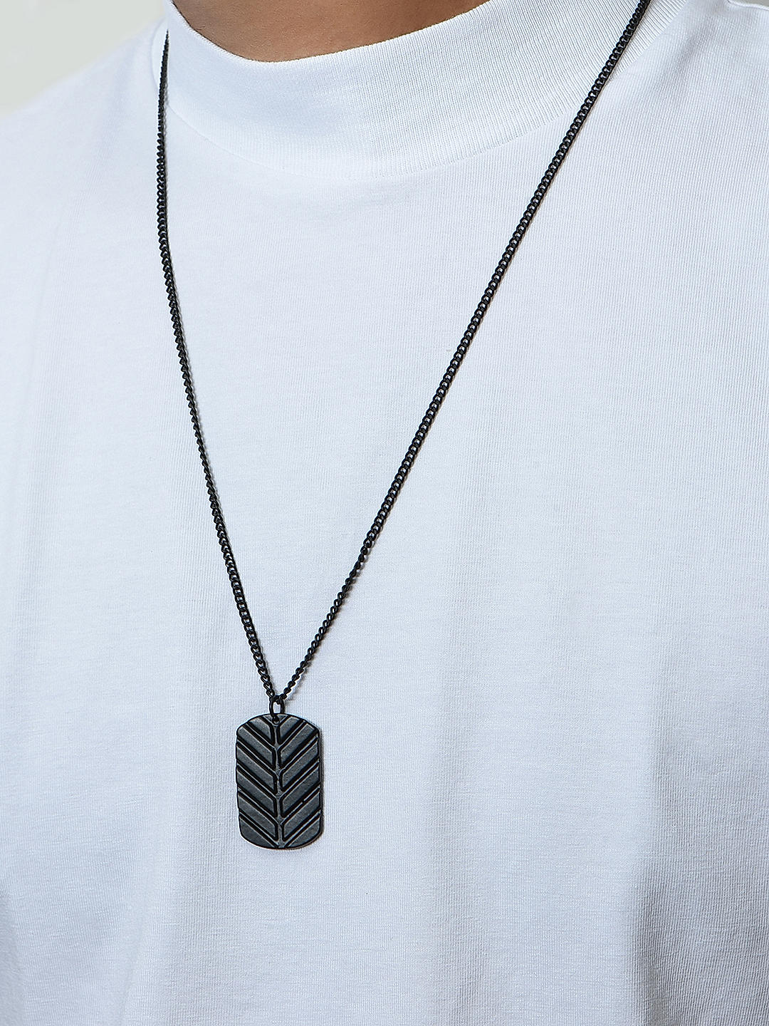 Shop by The Bro Code Black Dog tag Charm Pendant Cuban Link Necklace For Men
