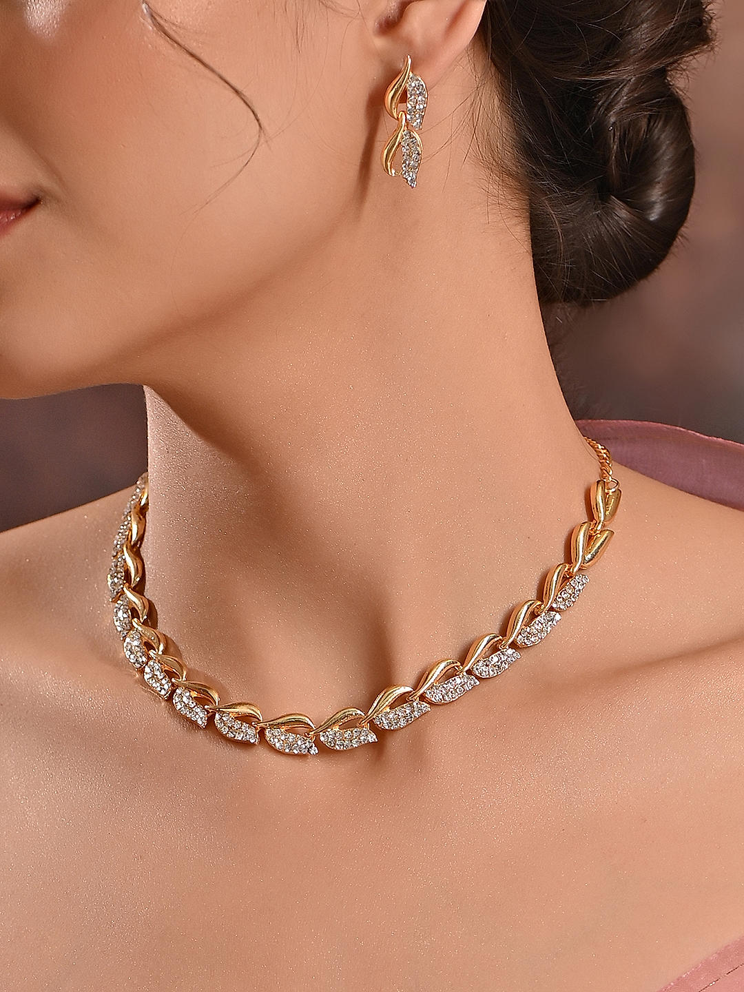 shop by Fida Gold Plated AD Stone Choker Necklace stud Earrings Jewellery set