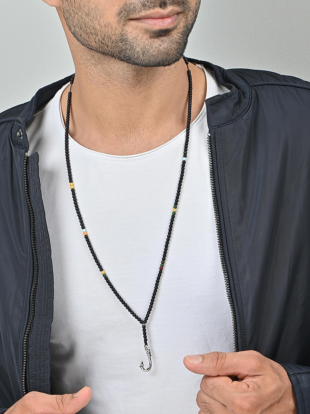 Shop By The Bro Code Silver Black fish hook Pendant Neckalce chains For Men