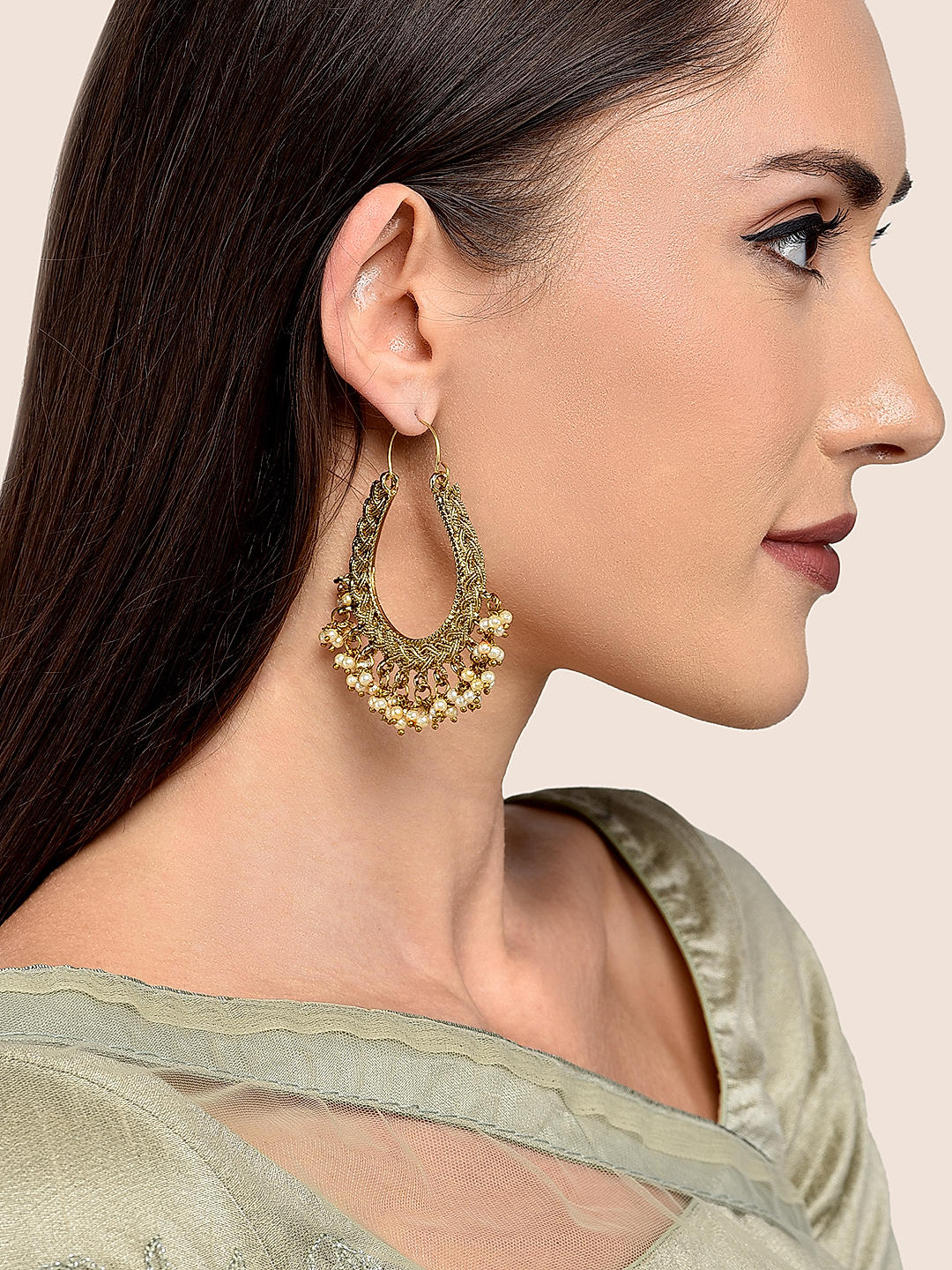 Buy Fida White Beads Gold Hoop Earring Best Price
