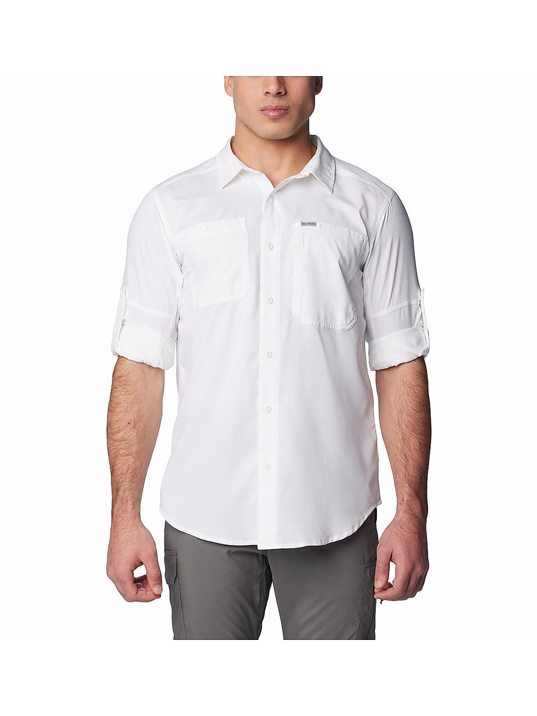 Columbia Men White Silver Ridge Utility Lite Long Sleeve Shirt (Sun Protection)