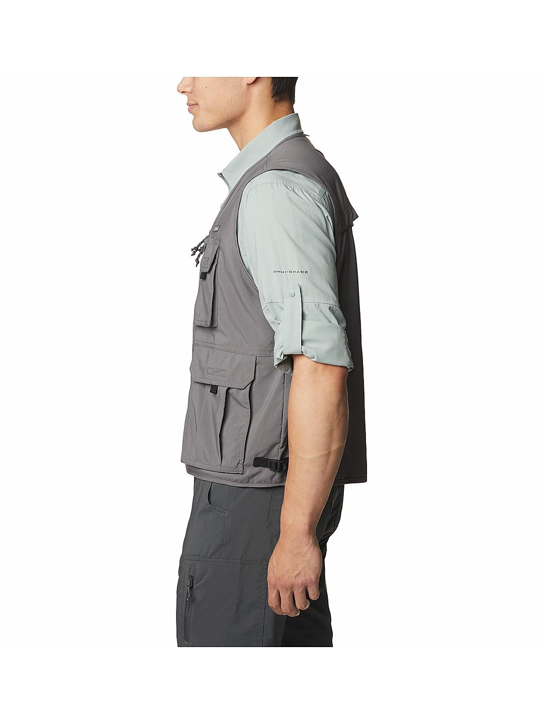 Columbia GRT Omni Dry Men's Large Zip Fishing Vest Khaki Nylon Multi Pockets