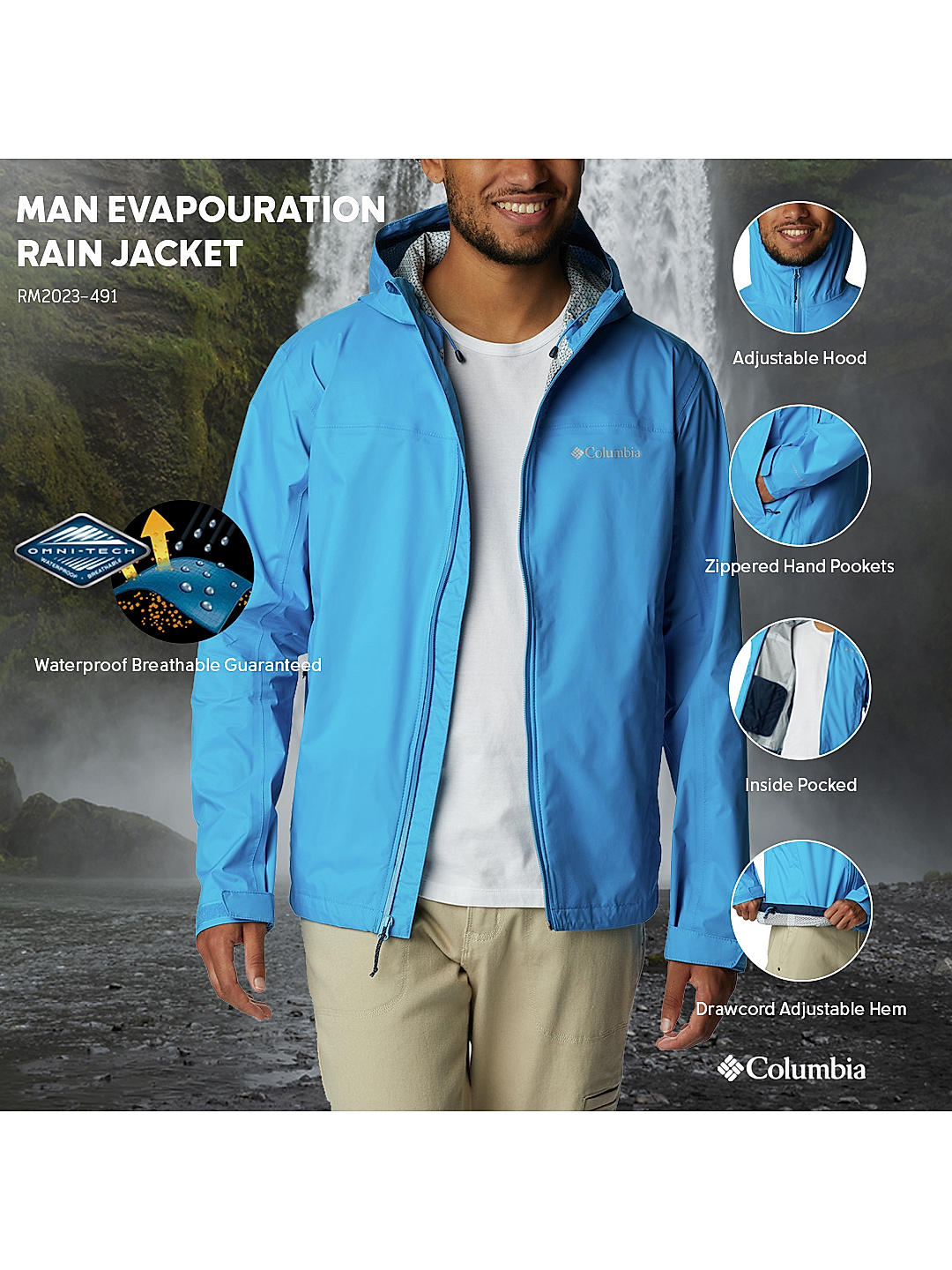 Columbia Men BLUE EvaPOURation Jacket