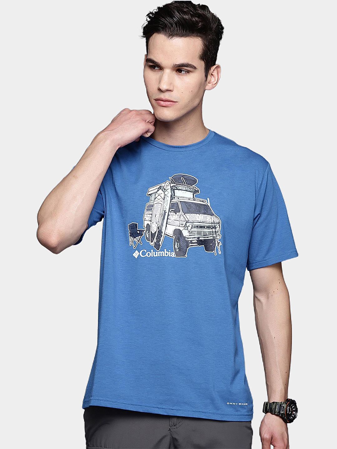 Columbia Sportswear Printed Men Round Neck Blue T-shirt