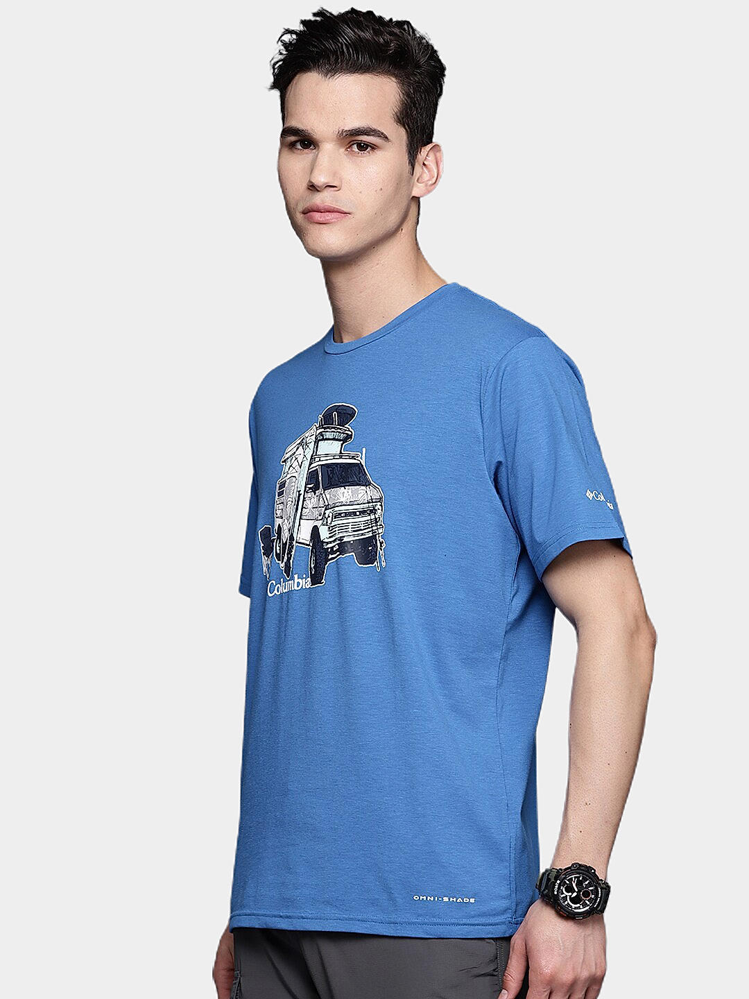 Columbia Sportswear Printed Men Round Neck Blue T-shirt