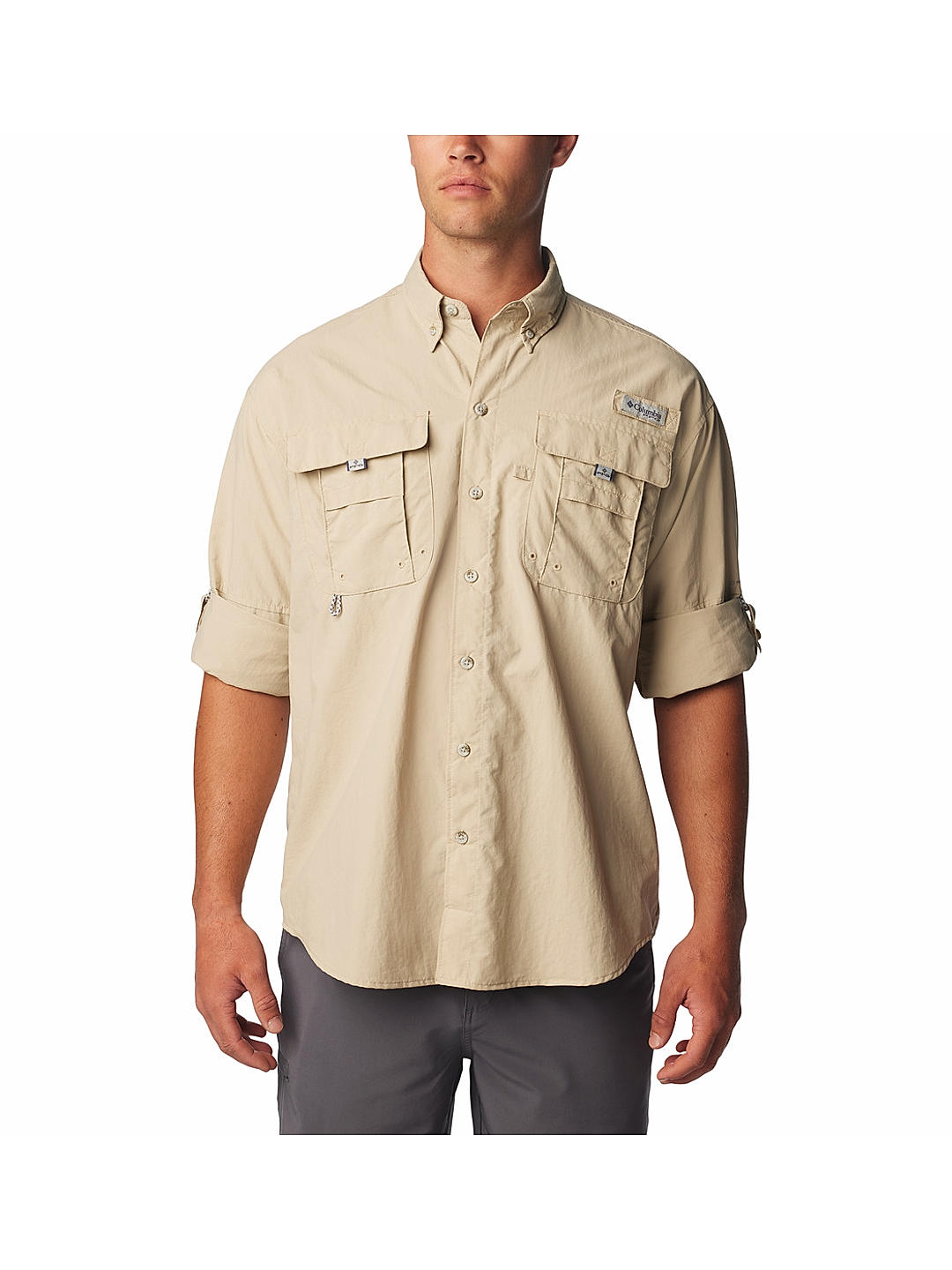 Columbia Men Beige Bahama II Long Sleeve Shirt (Sun Protection)