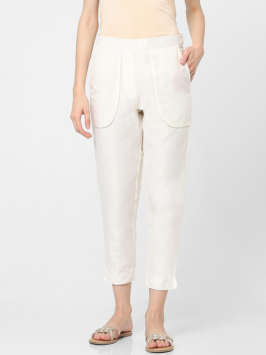 Republic Of Curves  Off White Formal Pants  Straight Pants  Office Pants   Women