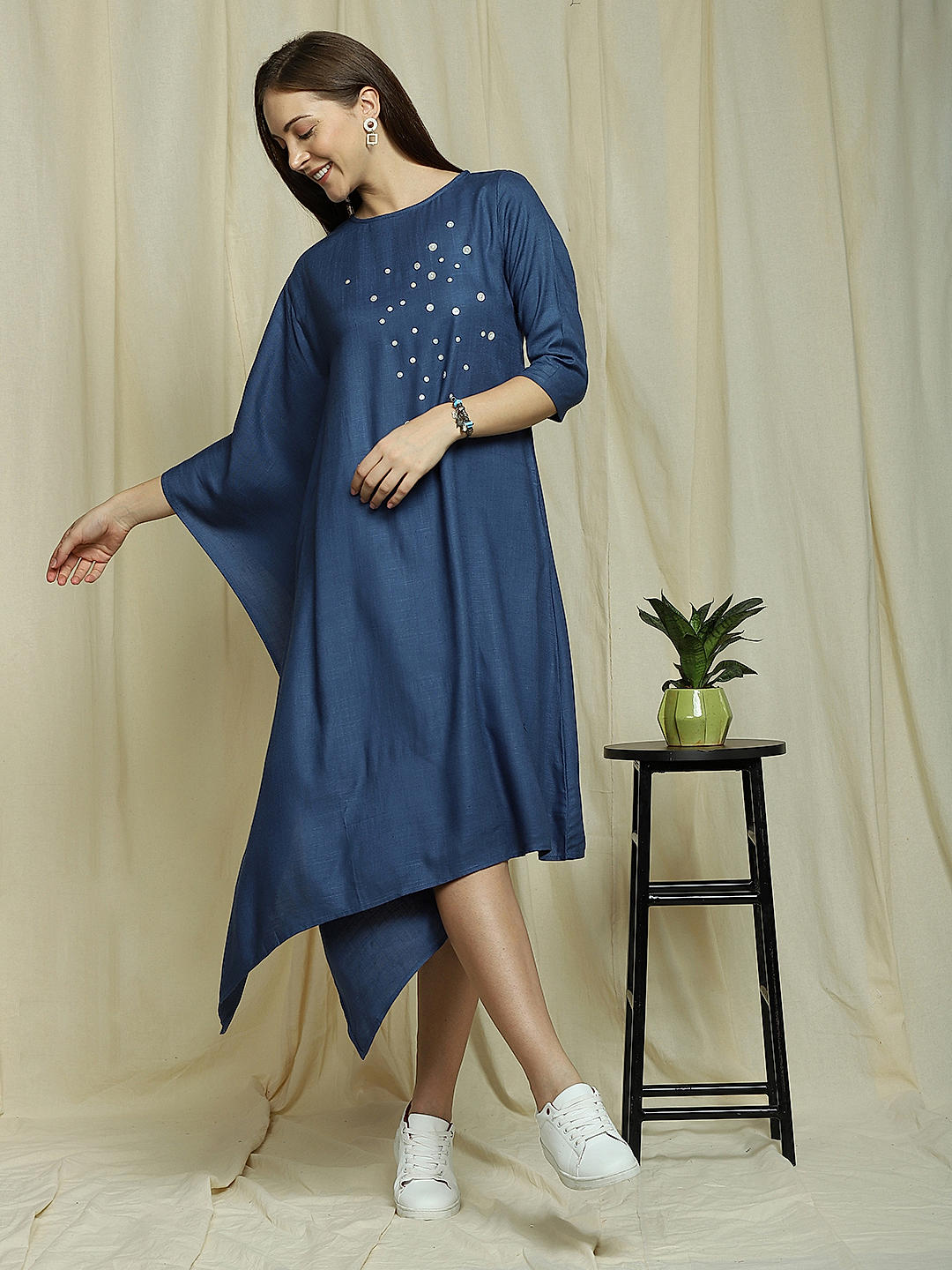 Buy INDIFUSION Blue One-Side Kaftan Dress Online at Indifusion