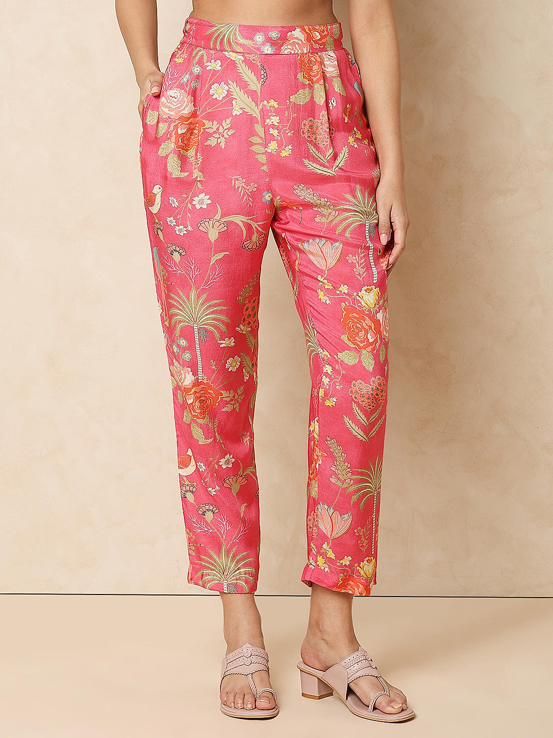 Floral Print Wide Leg Trousers and Hot Pink Jacket + Style With a Smile  Link Up - Style Splash