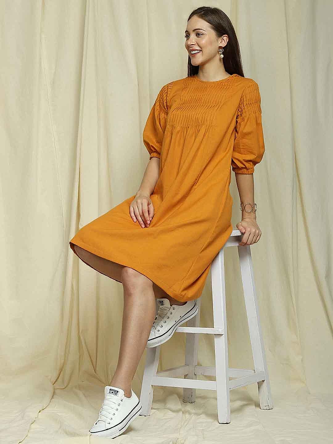 Mustard online pleated dress
