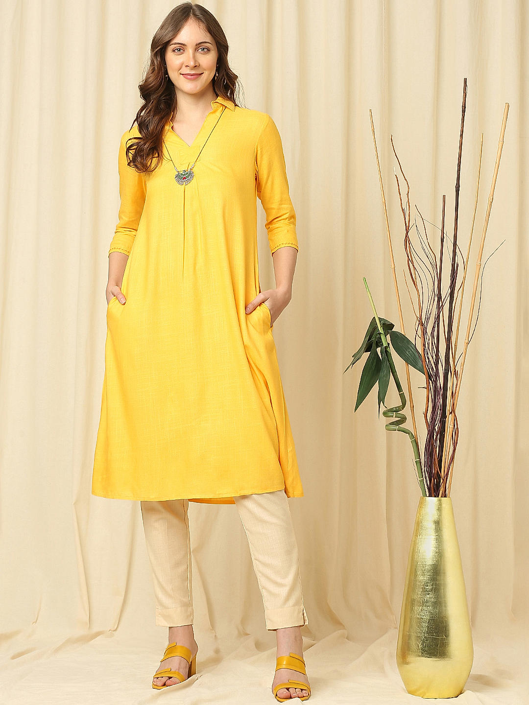 Buy Mustard yellow Kurtis & Tunics for Women by LAKSHITA Online | Ajio.com