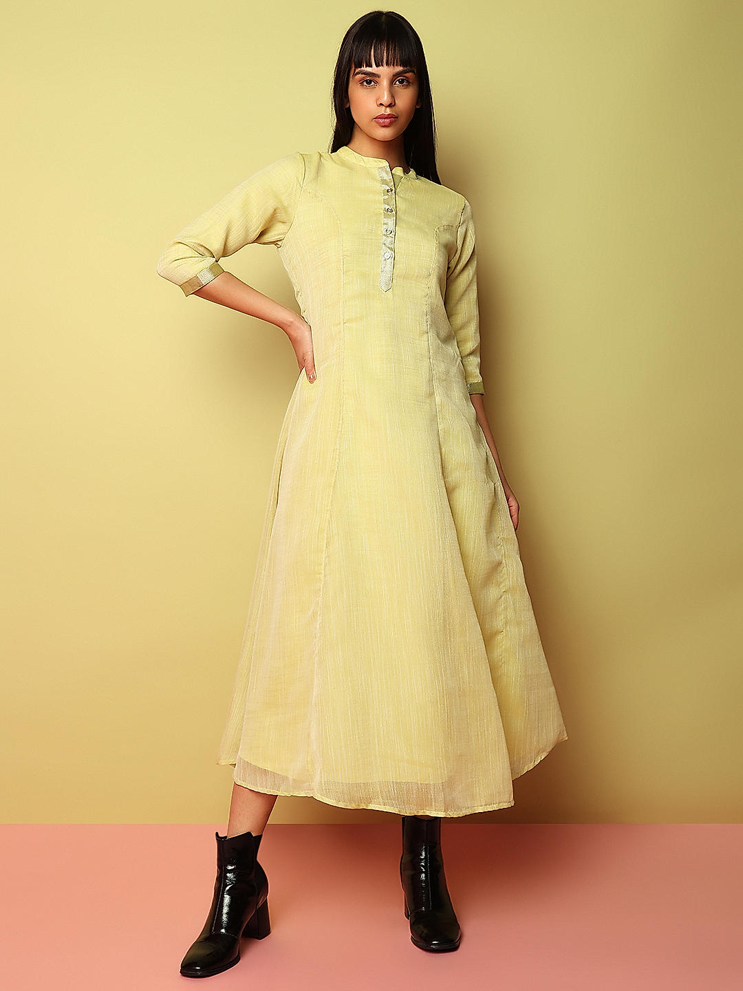 HELLO DESIGN Mustard Yellow Ethnic Anarkali Maxi Dress Price in India, Full  Specifications & Offers | DTashion.com