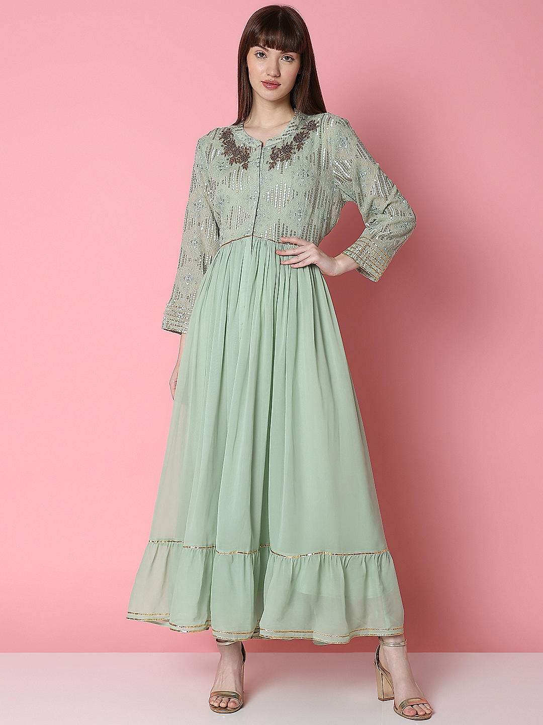 Green Embroidered Ethnic Dress