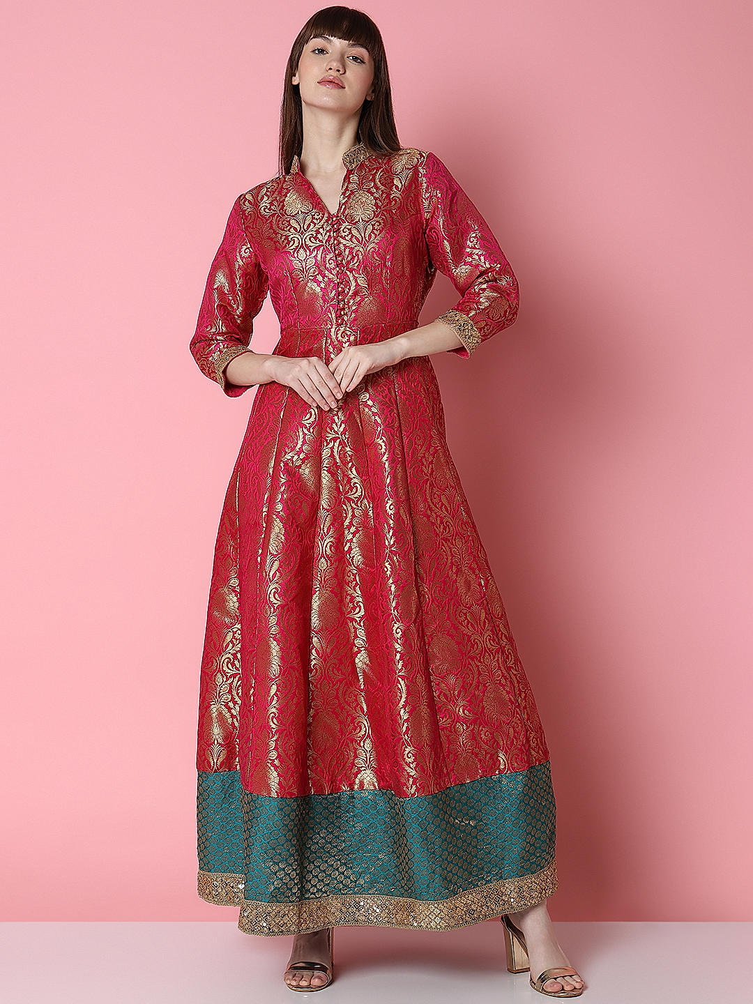 Buy Pink Dola Silk Leheriya Drape Asymmetric Ethnic Dress With Belt – SCAKHI