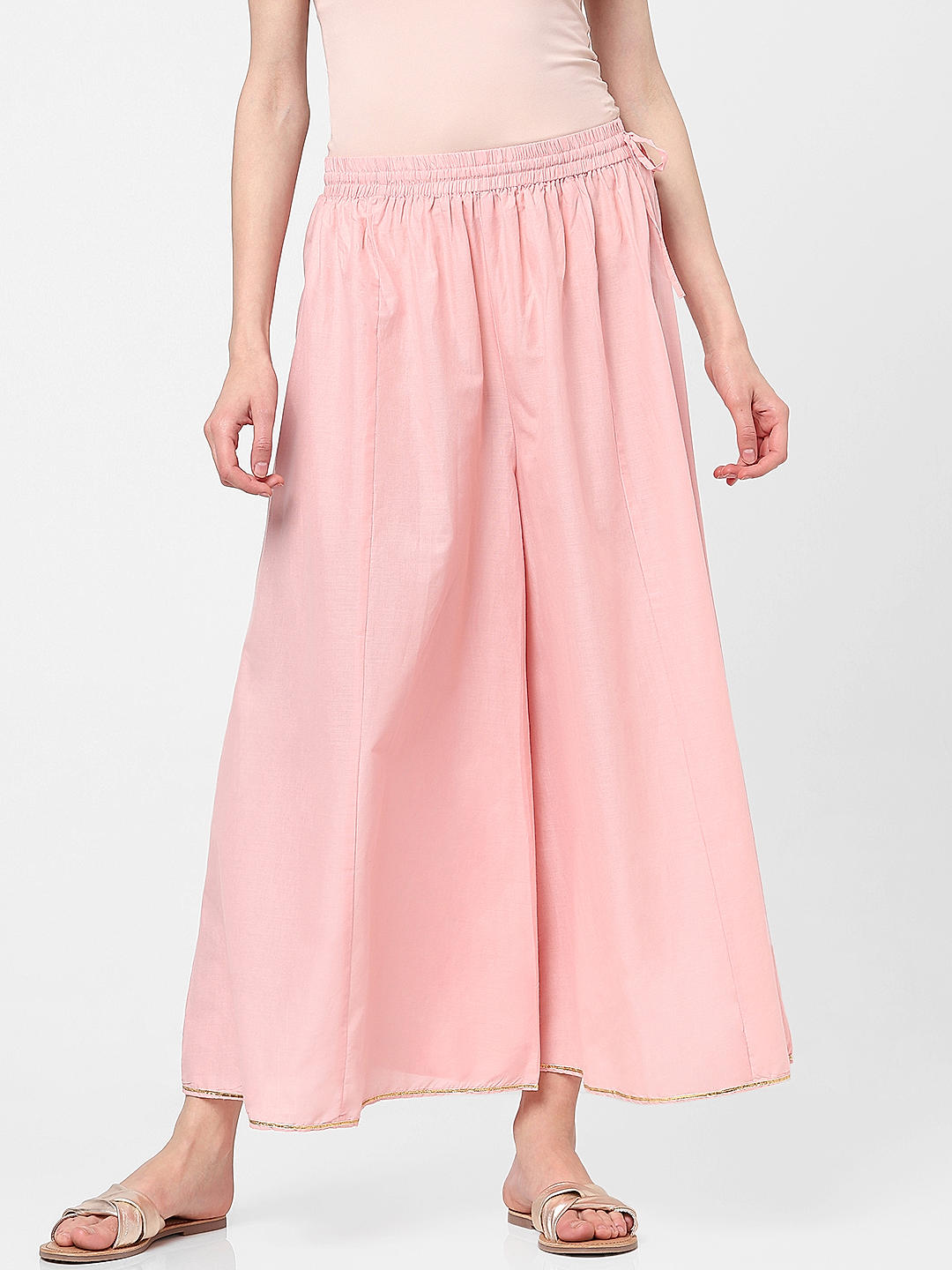 Dusty Pink Pleated Lace Pants – prakritijaipur