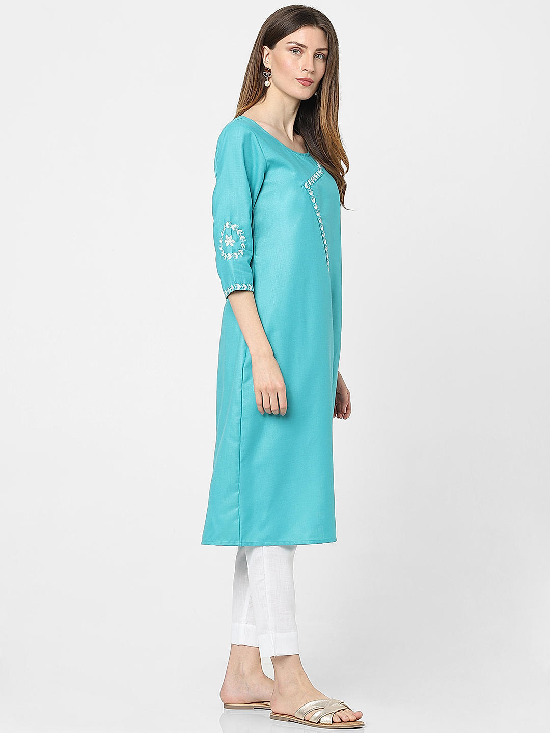 Buy Blue Ikat V Neck Overlap Kurti Online | Vivika Fashion