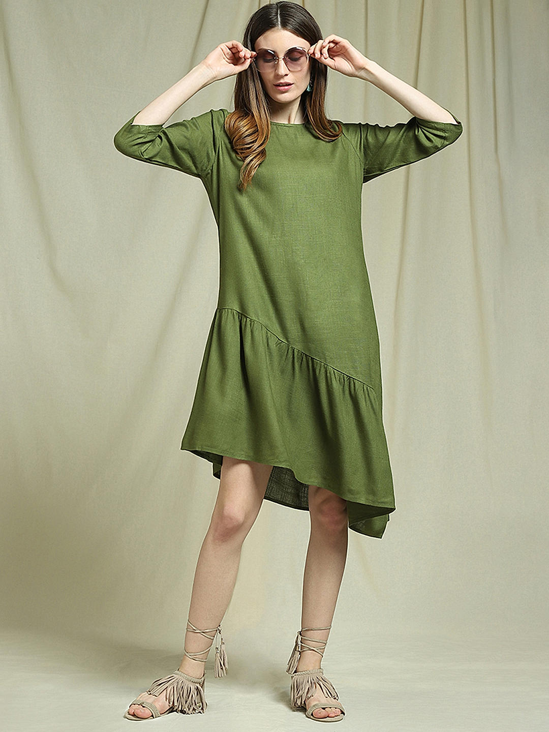 Green hotsell asymmetric dress