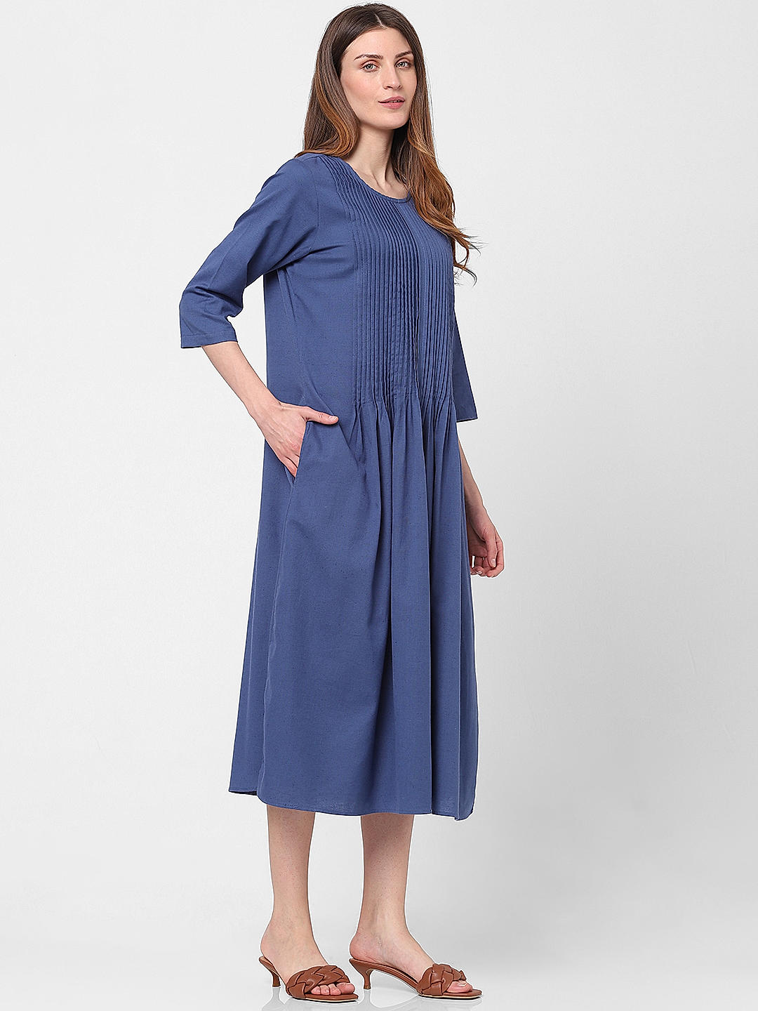 INDIFUSION Blue Pleated Tunic Dress