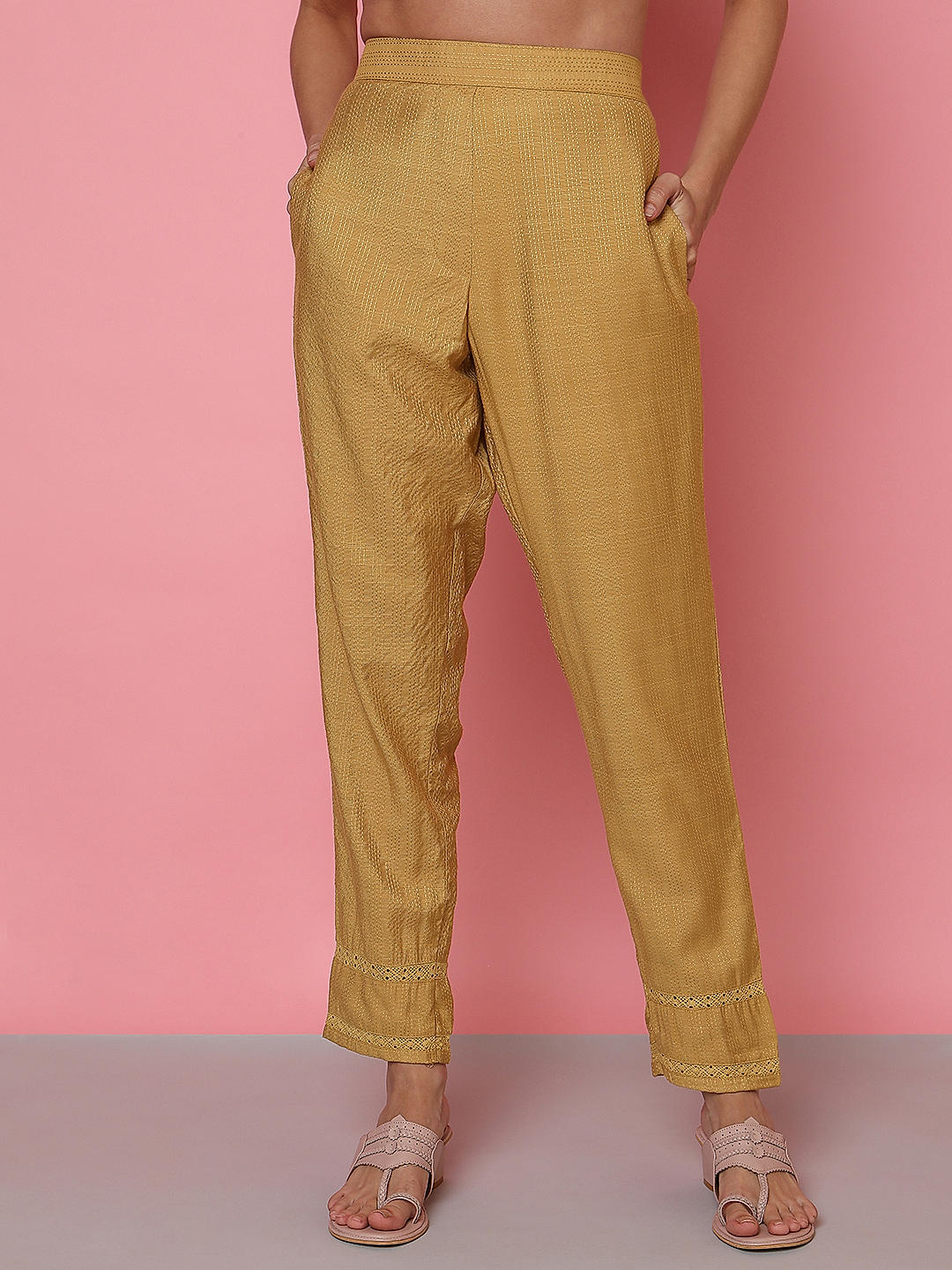 Womans Dark Blue Cigarette trousers with goldcoloured buttons  OVS