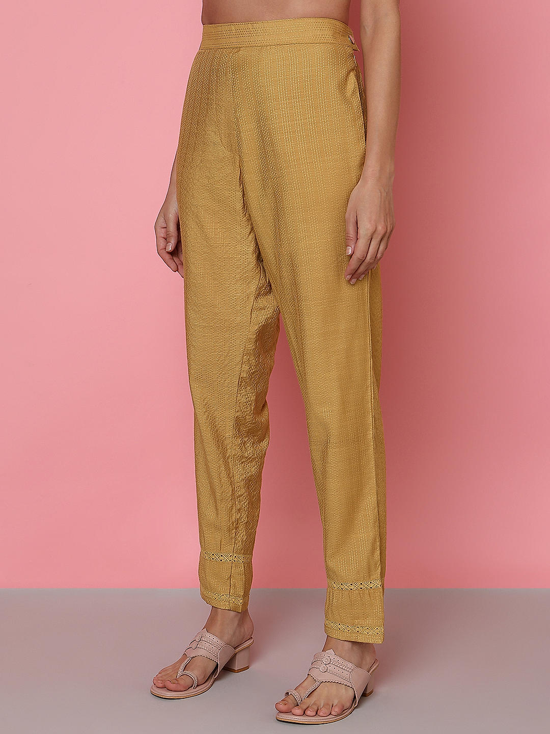Buy Beige Front Short Back Long Digital Printed SuitWith Golden Pants  Online - Kalki Fashion