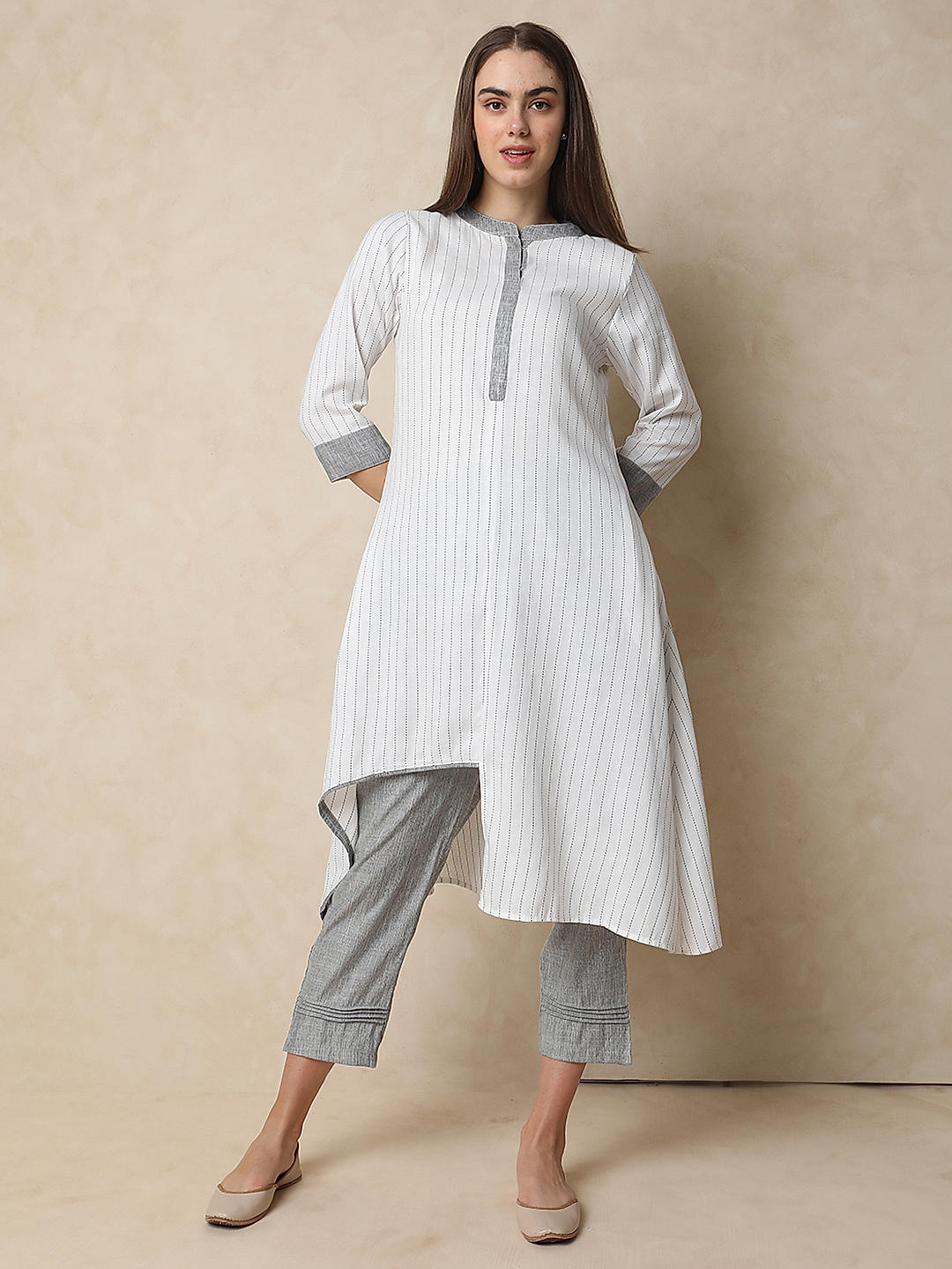 Buy Beige Organic Handloom Cotton Applique Embroidery Kurta And Pant Set  For Women by Rina Dhaka Online at Aza Fashions.