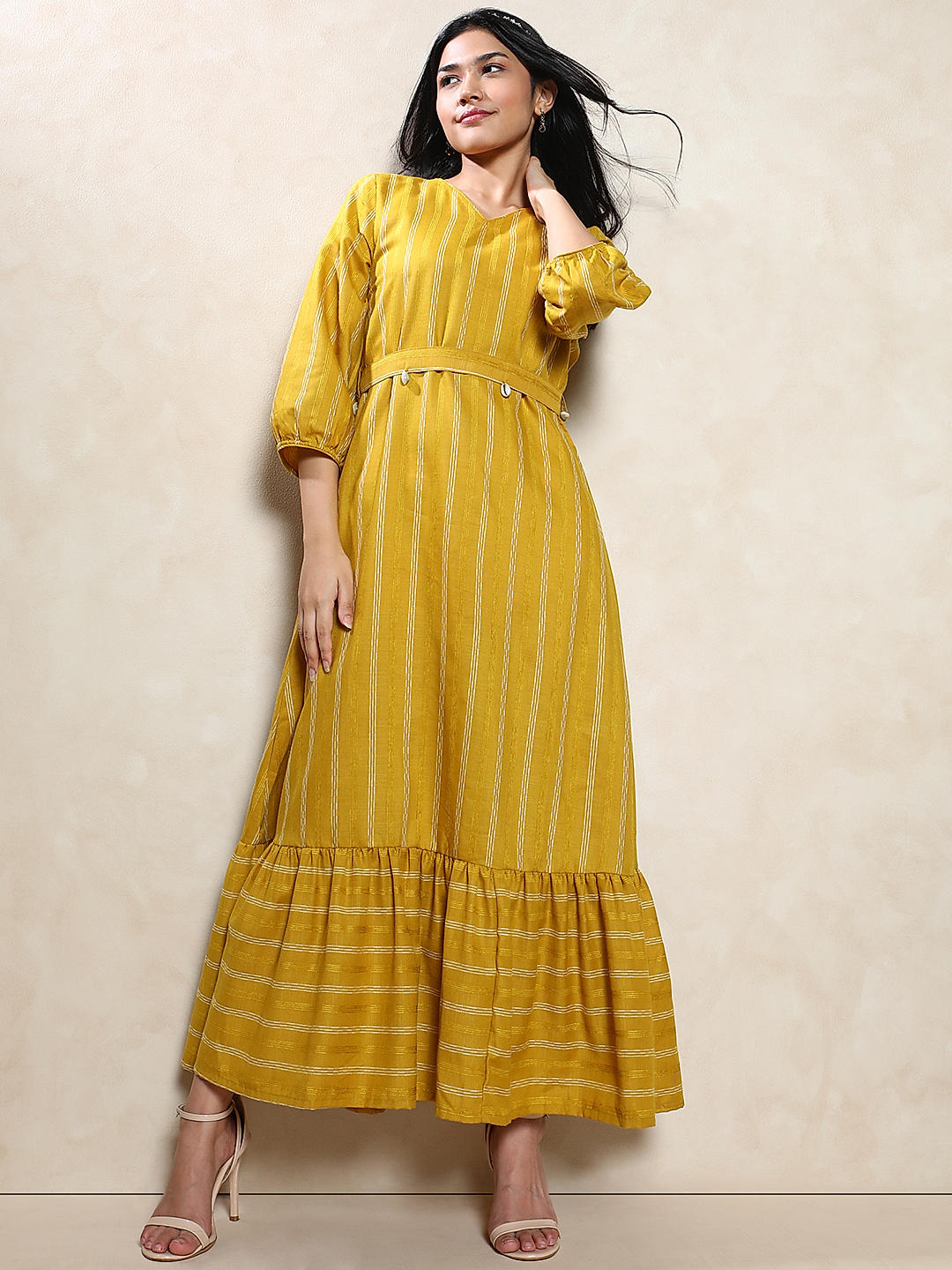 Mustard yellow striped clearance dress