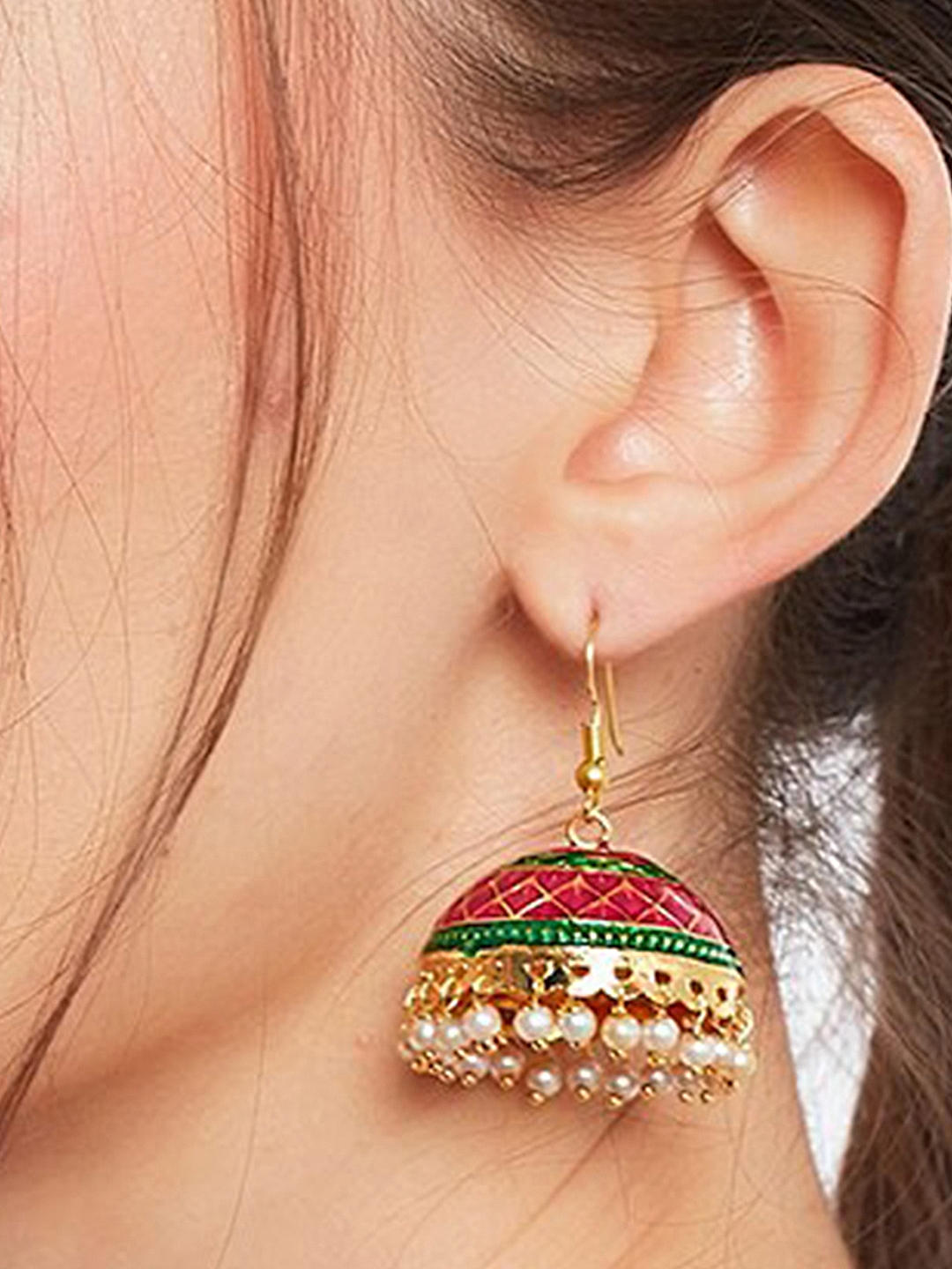 Fida Ethnic Indian Traditional Pink Meenakari Jhumka Earrings For ...