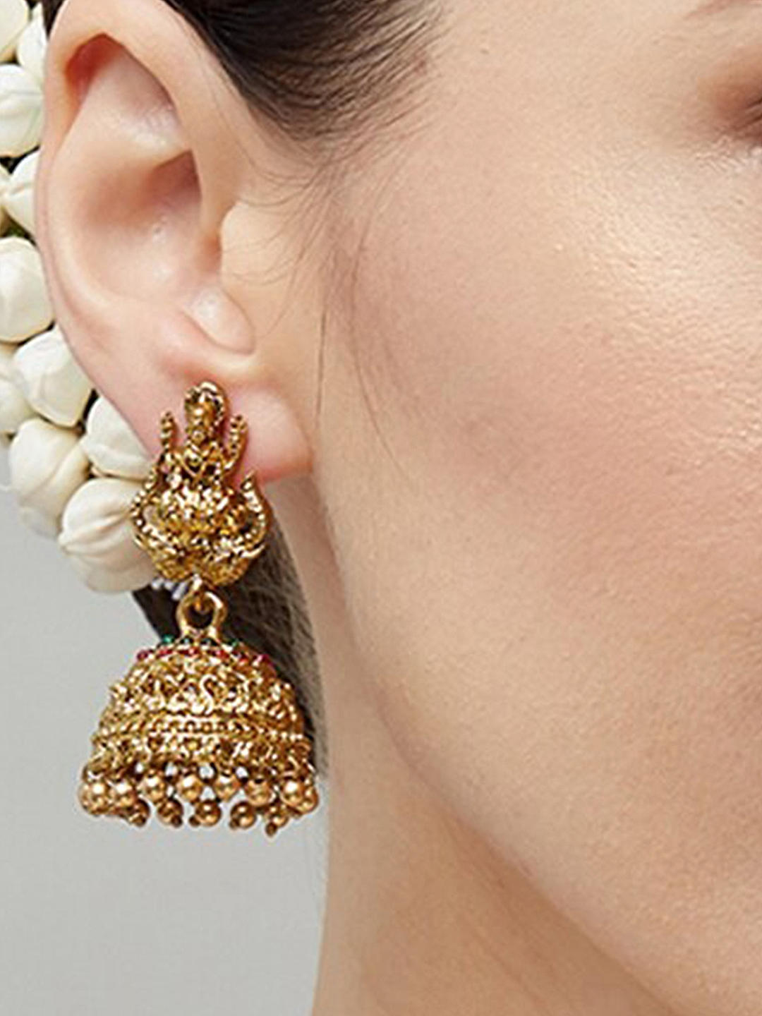 Buy ISHHAARA Temple Lakshmi Gold Bead Jhumkas | Shoppers Stop