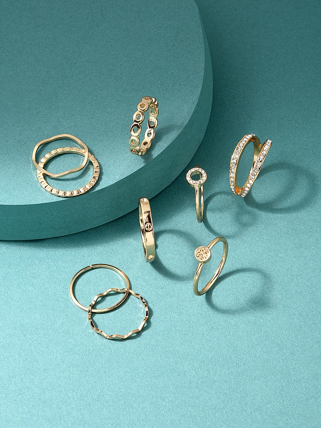 Fashion Engagement Wedding Ring Set For Women's Gold Coated with Rhinestone  - Online Shopping