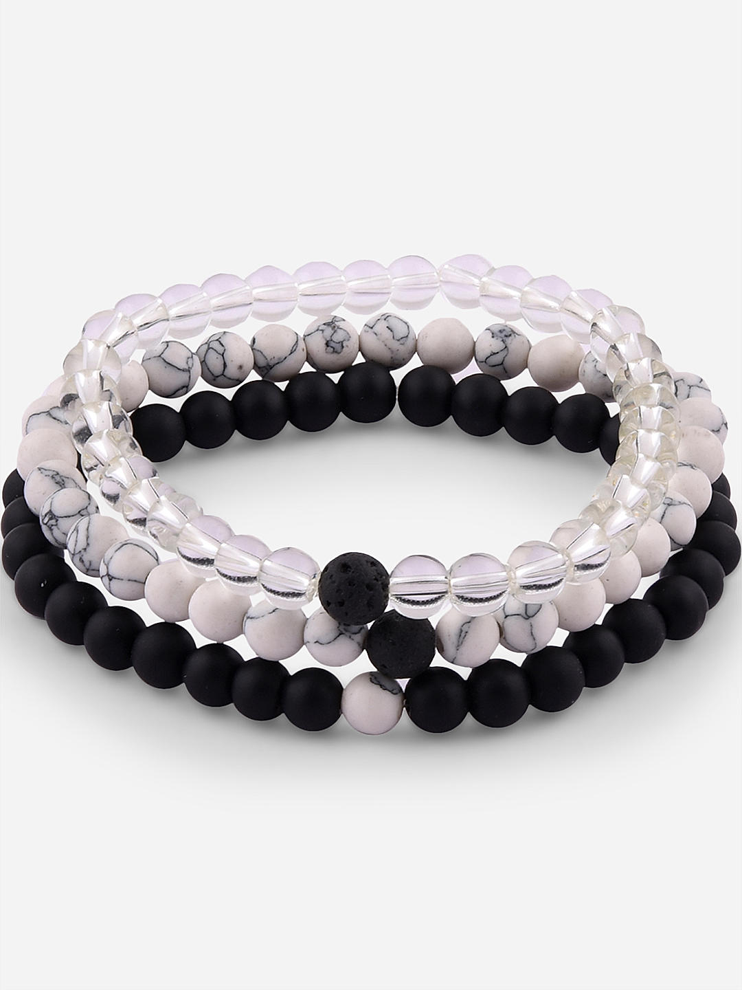 Set of Three Beaded Stretch Bracelets Featuring Semi Precious Natural Stone  and Heishi Beads - Approximately 3