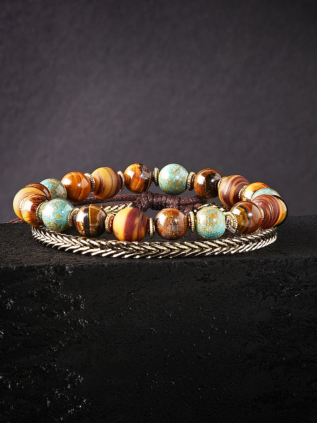 Men Double Layer Natural Tiger Eye Beads Bracelet Leather Rope Jewelry Gift   Fruugo IN