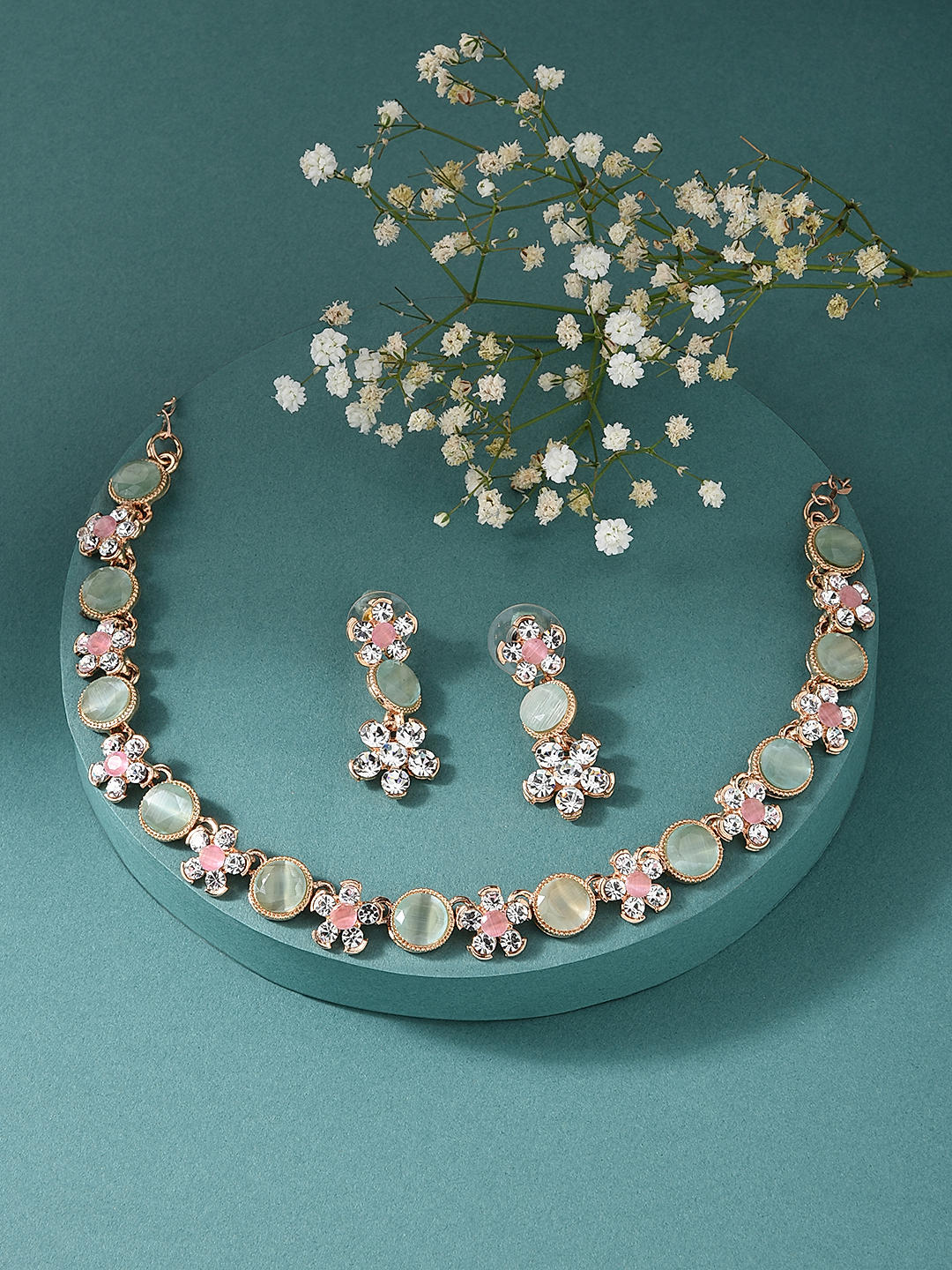 Shining Diva Fashion Rose Gold Plated Diamonds Studded Latest Stylish Traditional Choker Necklace Jewellery Set for Women
