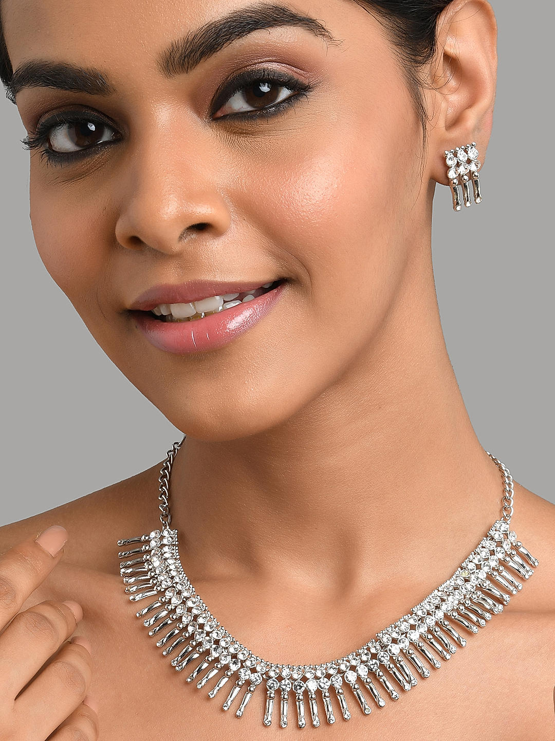 Rubans Silver Plated Elegant Necklace Set With American Diamonds.