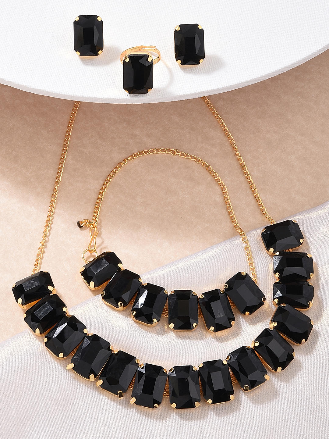 Women's Jewelry Black Rhinestone Tassel Necklace Earrings - Temu