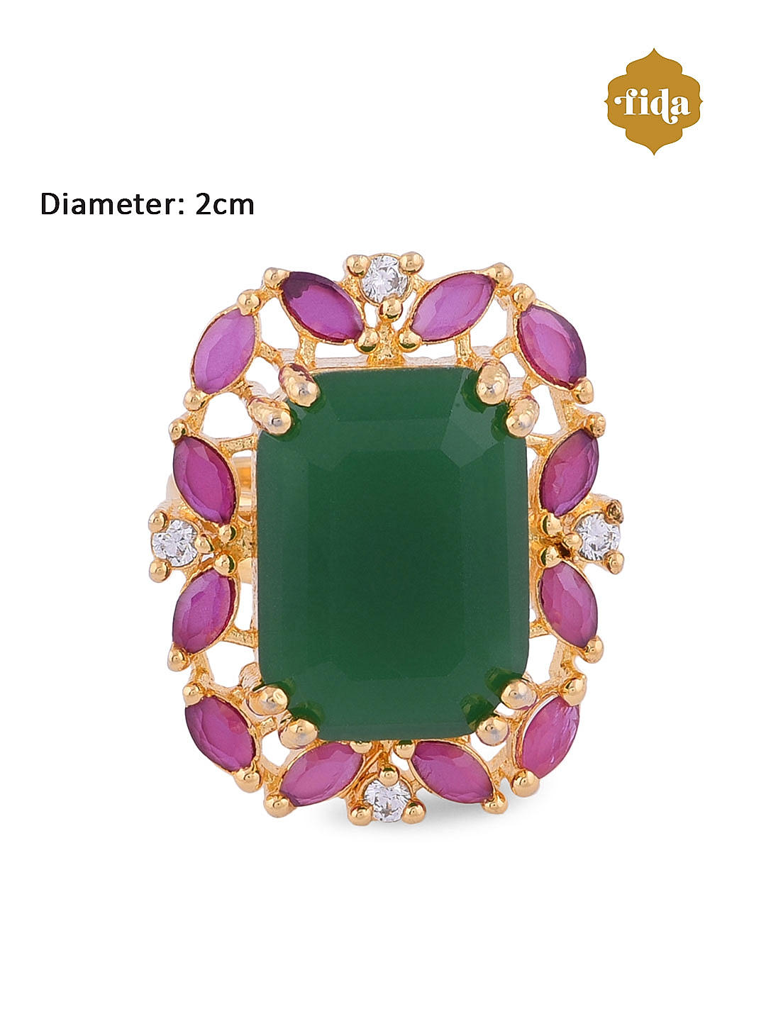 Vintage 13k Yellow Gold Green Emerald, Ruby, Sapphire, Diamond Cocktail Ring  - Amin Jewelers